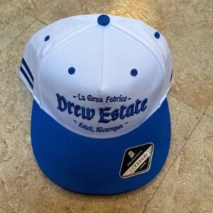 Drew Estate La Gran Fabrica Cigar Snapback Hat Dome Headwear Blue White Cap NEW